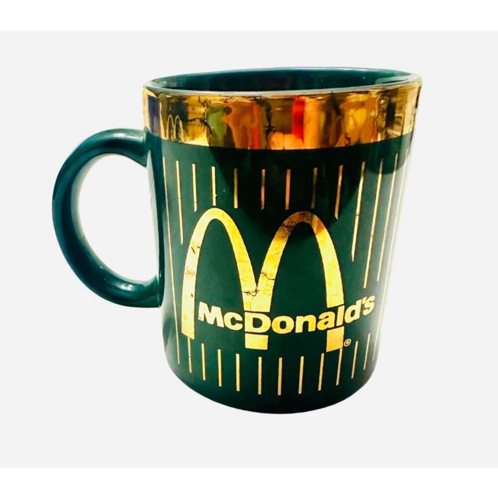 Vintage McDonald's hunter Green Coffee Mug With Gold Trim - HTF Classic Collecti